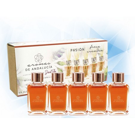 AROMATIZANTE KIT AROMAS DE ANDALUCIA PASION DIFUSOR EN VARILLAS 30 ML 5 PZAS AROMA FRESA CREMOSA